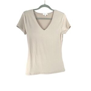 RILEY & JAMES Women's Beige‎ V Neck Short Sleeve T Shirt Top Size L NWT